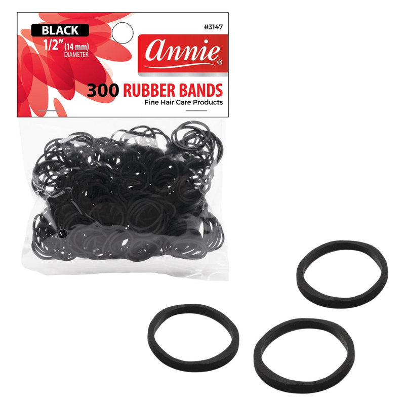 Annie Hair Rubber Bands 14mm, 300 Count, Black