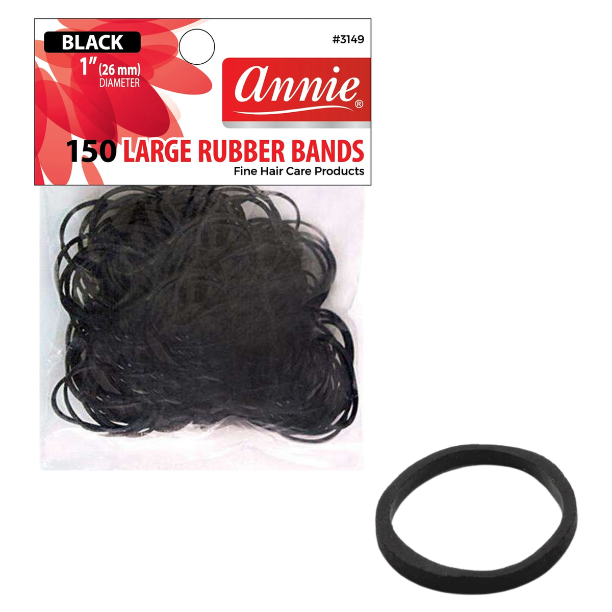 Annie Hair Rubber Bands Large 26mm, 150 Count, Black