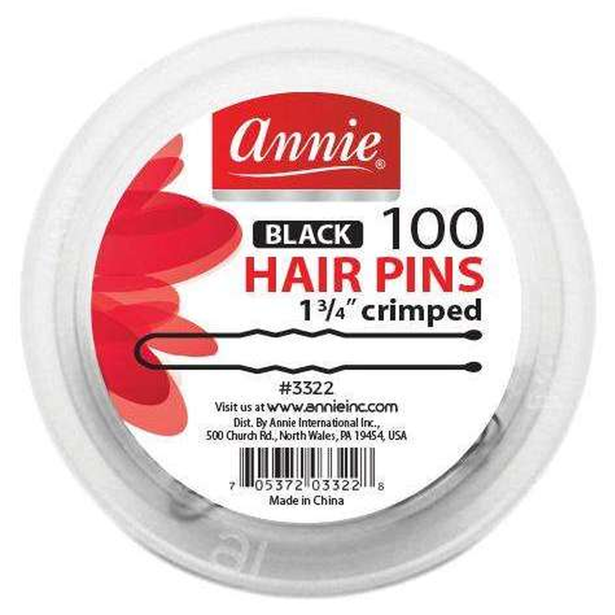 Annie Hair Pins Crimped & Microball Tipped 1 3/4 Inch, 100 Count, Black