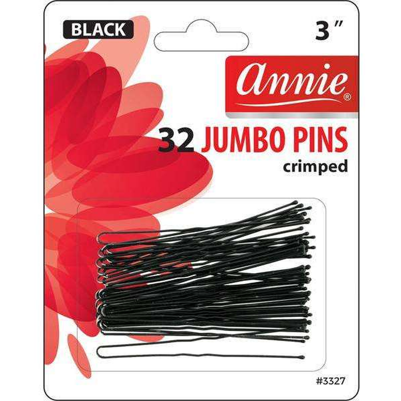 Annie Jumbo Hair Pins Crimped 3 Inch, 32 Count, Black