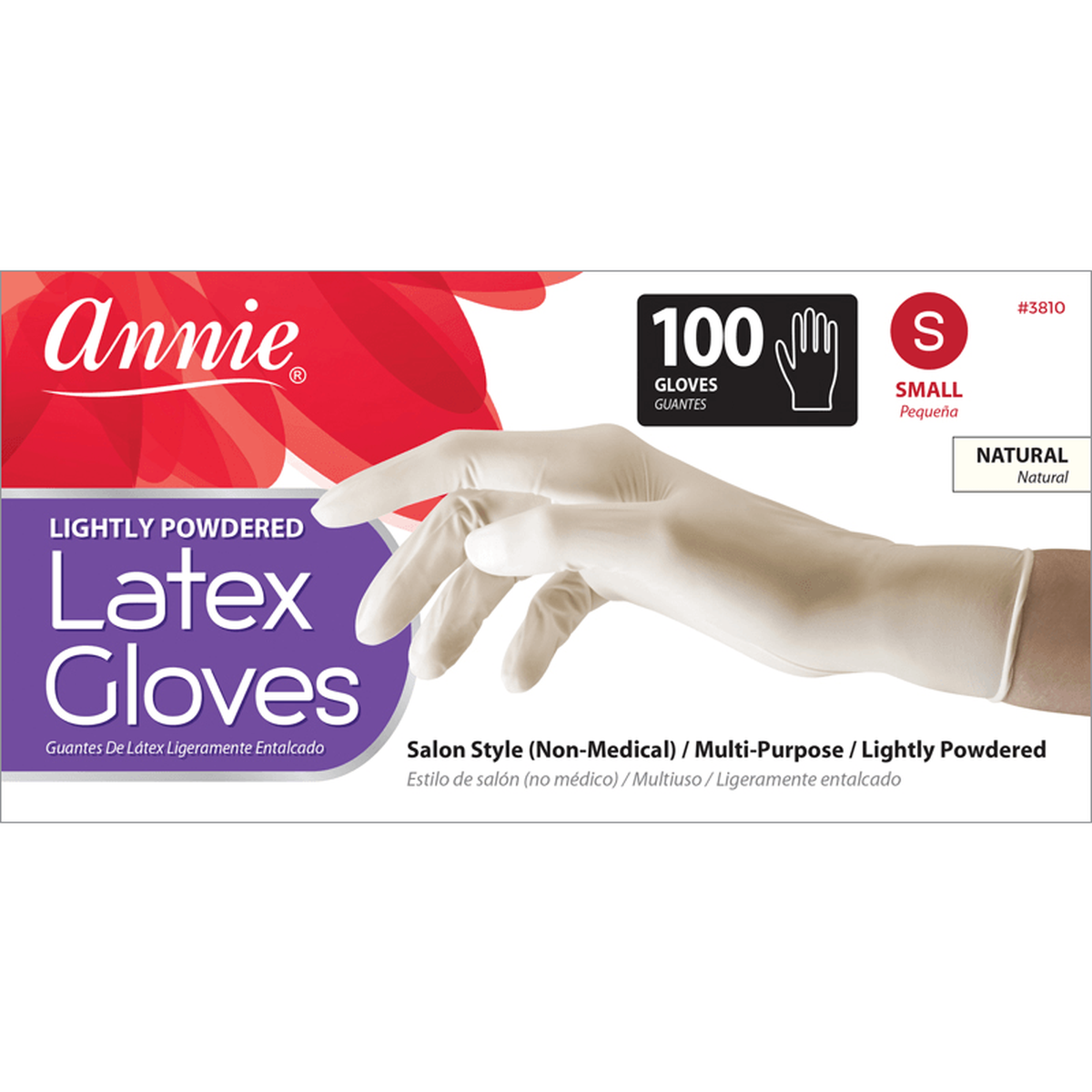 Annie Lightly Powdered Latex Gloves, 100 Count Salon Gloves, White