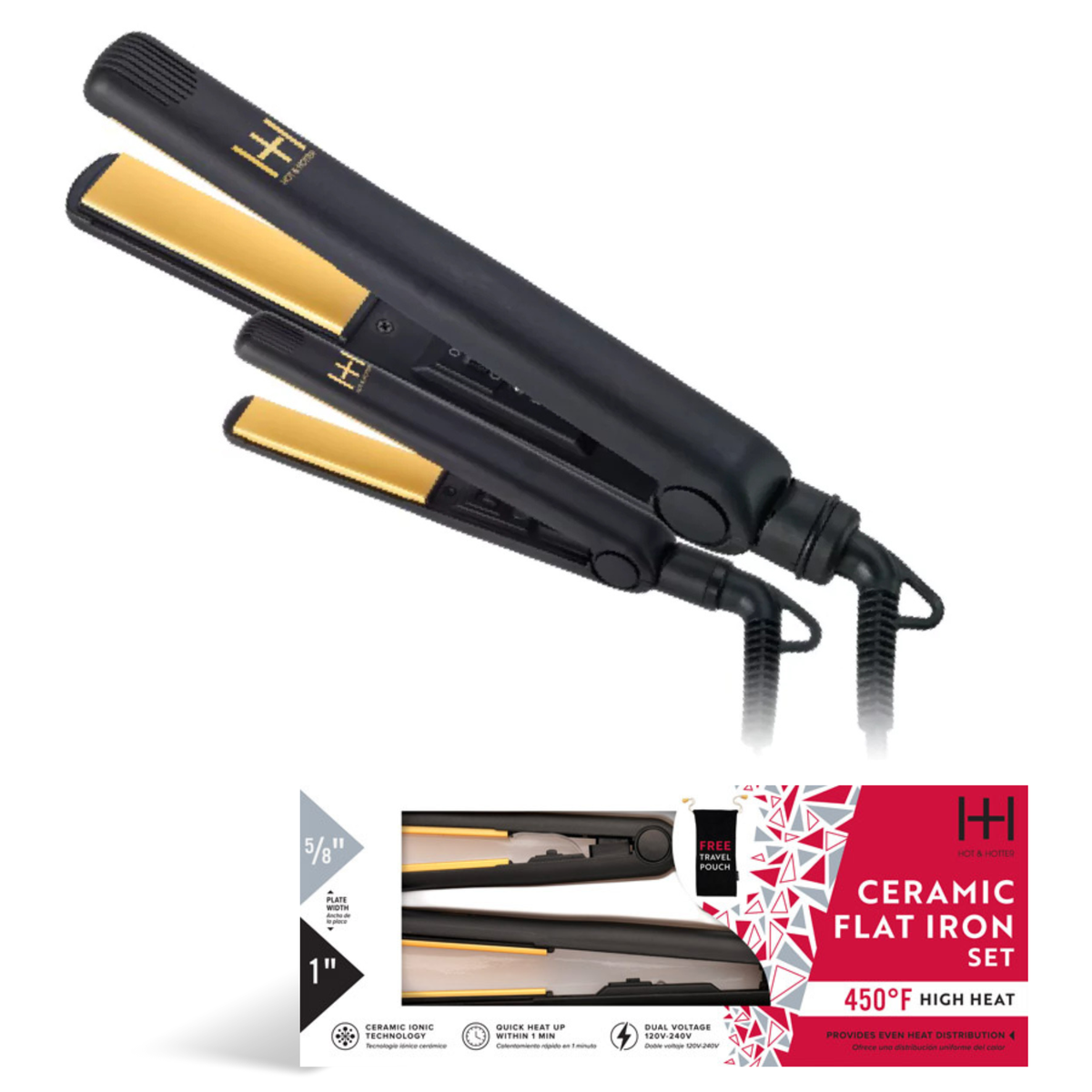 Annie Hot & Hotter Gold Ceramic Electric Flat Iron Combo 1" Black