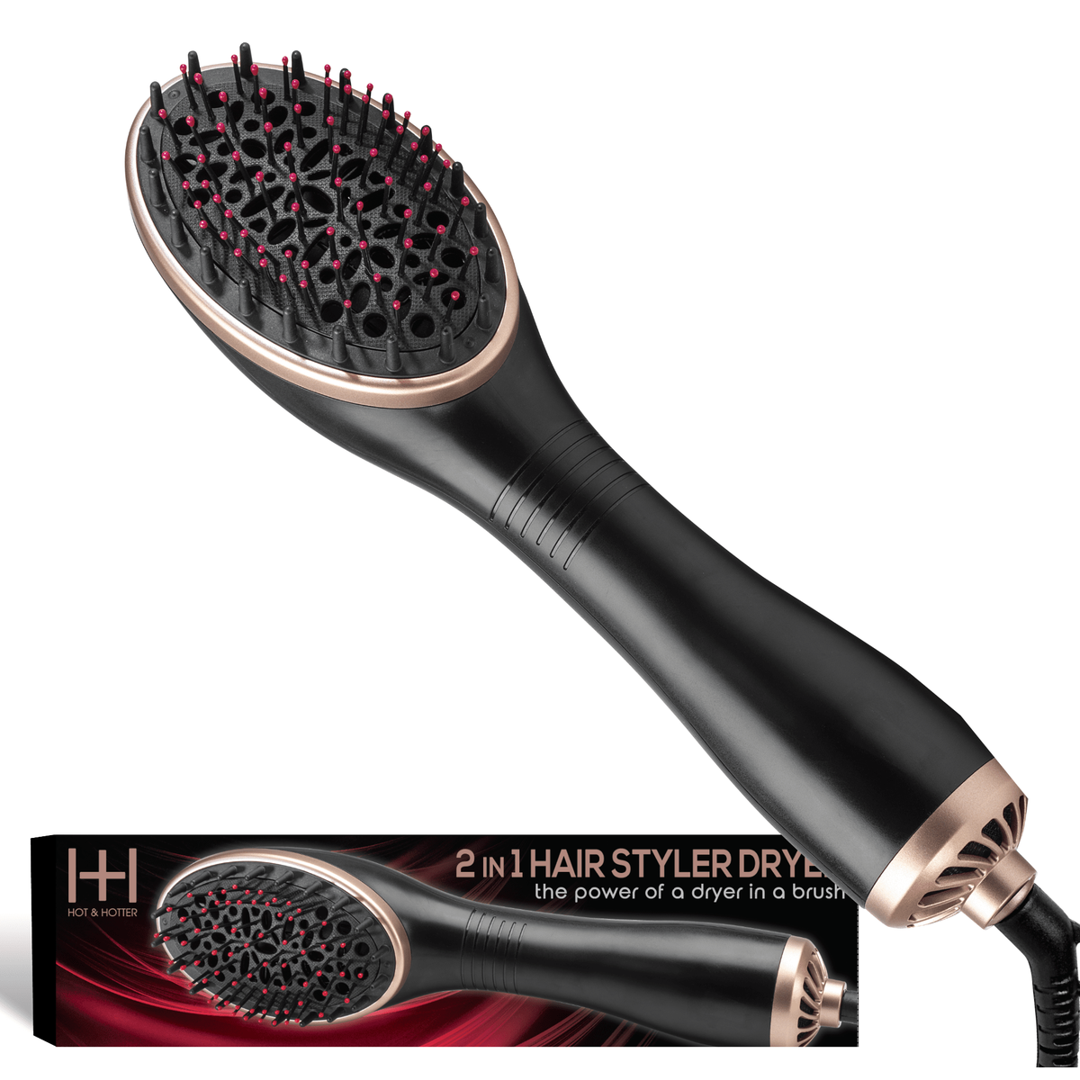 Annie Hot & Hotter 2-in-1 Ceramic Hair Styler & Dryer, 1 Count, Black & Gold