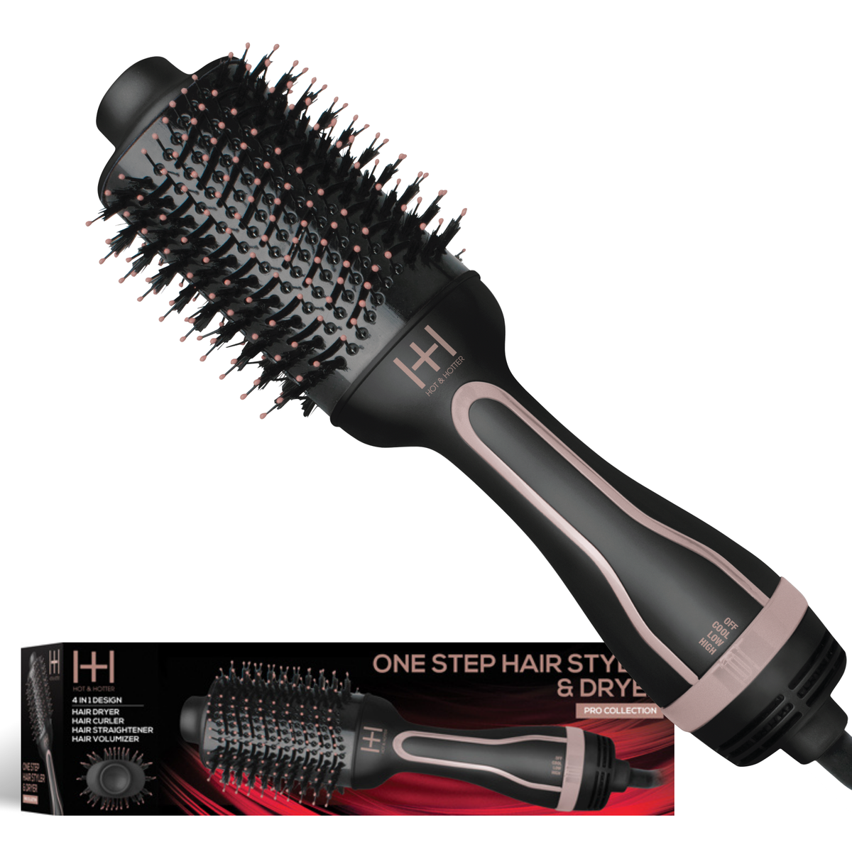 Annie Hot & Hotter One-Step Ceramic Hair Styler & Dryer, 1 Count, Black