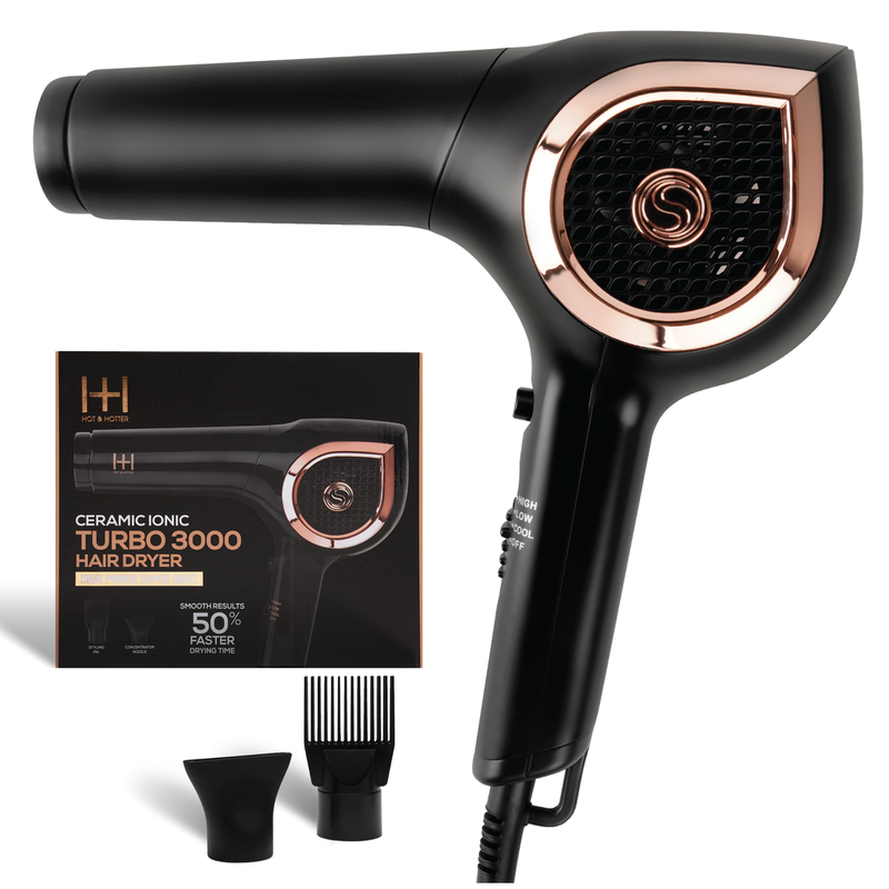 Annie Hot & Hotter Ceramic Ionic Turbo 3000 Hair Dryer, 1 Count, Black & Rose Gold