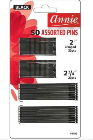Annie Assorted Pins 2 Inch & 2 3/4 Inch, 50 Count, Black