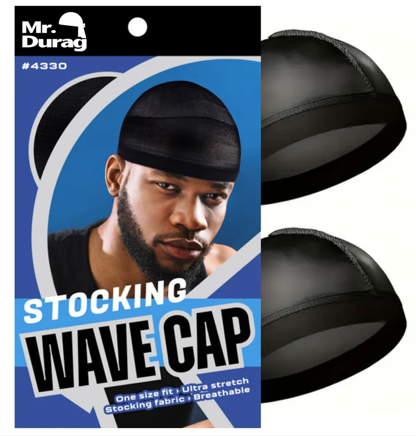 Mr. Durag Stocking Wave Cap with Wide Band, 2 Count, Black