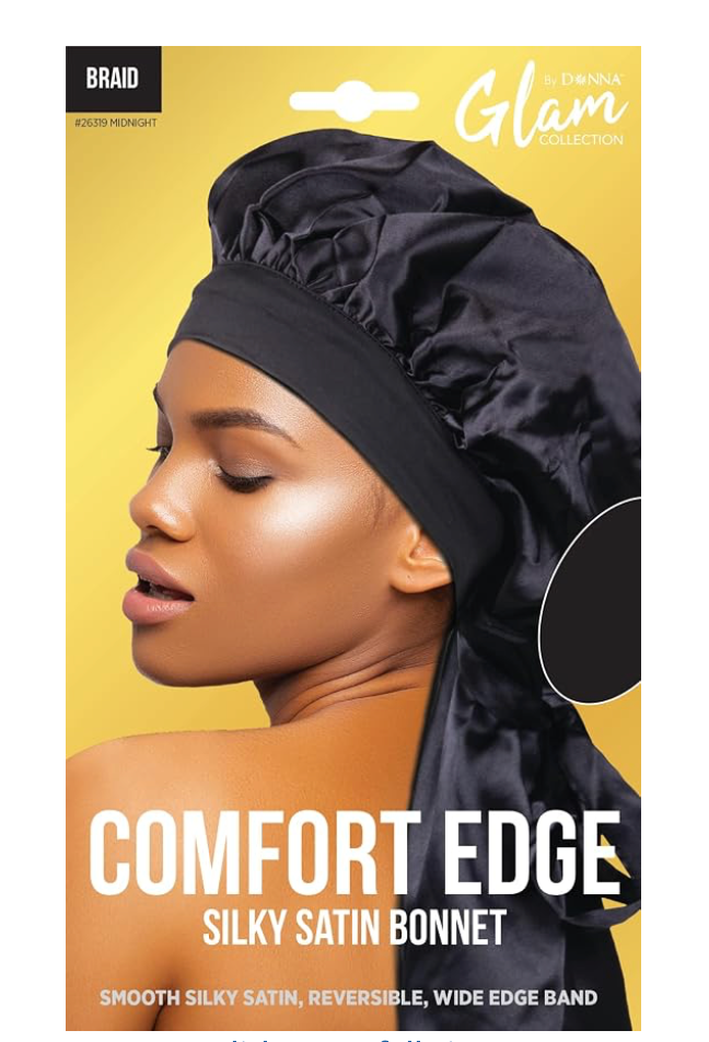 DONNA Comfort Edge Reversible Silky BRAID Satin Bonnet for Women Silk Bonnet for Sleeping Satin Bonnet1PC, MIDNIGHT
