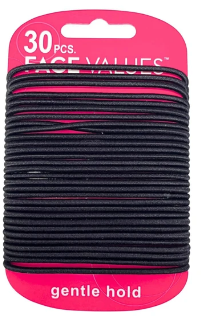 Harmon Face Value 30 Count Black Thin Elastics Hair Tie
