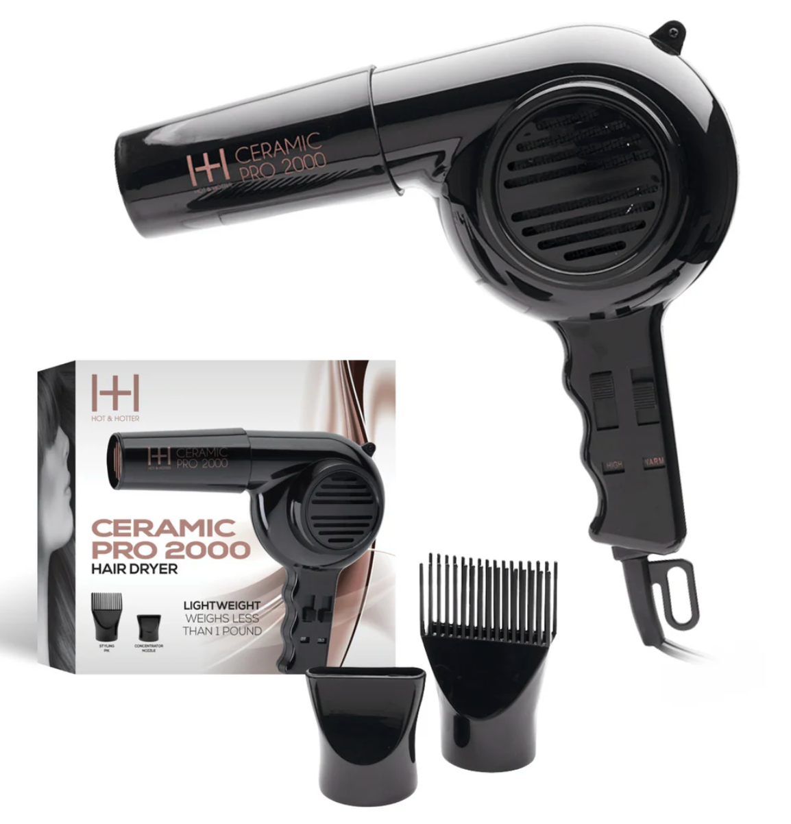 Annie Hot & Hotter Ceramic Pro-2000 Dryer, 1 Count, Black