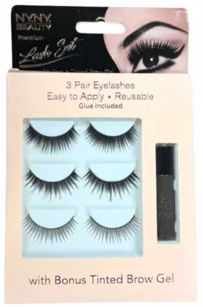 3 Pair False Eyelash Set with Brow Gel NYNY Beauty