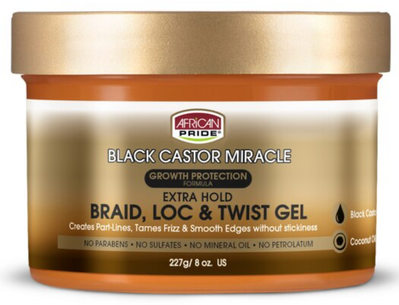 African Pride Black Castor Miracle Braid, Loc & Twist Gel, Extra Hold, 8 OZ