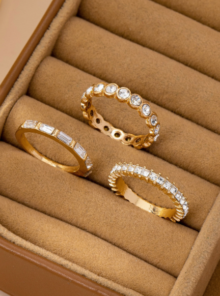 Gold-tone Triple Crystal Stacking Ring Set