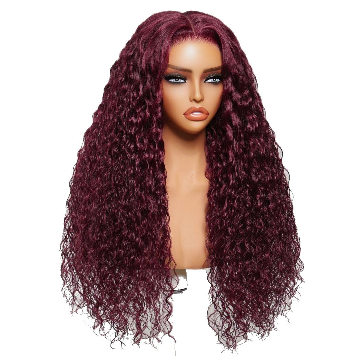 Water Wave 34" Burgundy Lace Front Wig 100% Human Hair