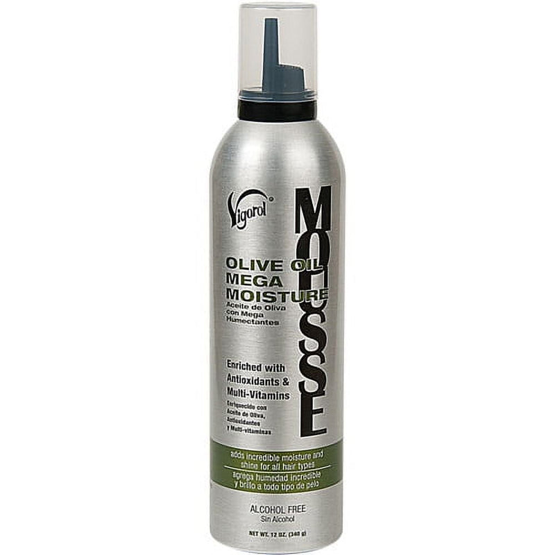 Vigorol Olive Oil Mega Moisture Hair Styling Mousse, Moisturizing, 12oz.